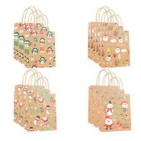 JJHAEVDY Gift Bags Christmas Kraft Paper Bags with Handle Assorted Christmas Prints Goody Bags for Holiday Party Favors
