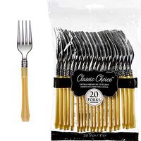 ELEGANI White Gold Premium Tableware; Classic Silver & Gold Premium Plastic Forks (2X Pack of 20ct Each)