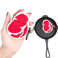 ICI-Rencontrer Creative Steak Design Airpods Case, Cute Fresh Food Wieless Charging Headset Protective Case, Soft Silicone Anti-Scratch Shockproof Airpods Accessories With Carabiner