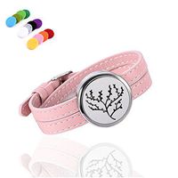 constantlife Adjustable Leather Band Bracelet Stainless Steel Scent Jewelry Fragrancy Essential Oil Diffuser Lockets for Girl Women (Tree Branch)