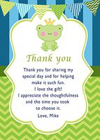 30 Personalized Thank You Cards Blue Green Polka Dots Stripes Chevron Frog Prince Design Baby Shower or Birthday Party Event + 30 White Envelopes
