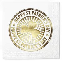 Happy St. Patrick's Day Coin Pack 50 Napkins White - Gold Foil Cocktail