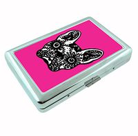 Frenchie Bulldog Sugar Skull Metal Silver Cigarette Case Holder Wallet RFID-blocking