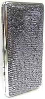 1 Eclipse Black Glitter Cigarette Case with Mirror, Fits 120's Cigarettes, Can Hold 14 Cigarettes