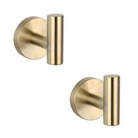 Bathroom Brushed Gold Coat Hook SUS 304 Stainless Steel Single Towel/Robe Clothes Hook for Bath Kitchen Contemporary Hotel Style Wall Mounted 2 Pack,