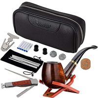 Scotte Luxury Tobacco Smoking Pipe Set,Leather Tobacco Pipe Pouch Wood Pipe Accessories(Redwood Scraper/Stand/Filter Element/Filter Ball/Small Bag/Box) (Black)