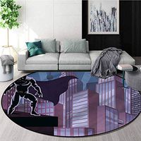Superhero Round Rugs for Bedroom,Buildings Shadow Roof Study Computer Chair Cushion Base Mat Round Carpet Diameter-39