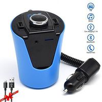 Bluetooth FM Transmitter for car, Wireless Cup FM Transmitter for car Mp3 Player Accessories kit with Radio Aux Input Adapter,Handsfree calling and USB Car Charger For iPhone 7 Etc.-Blue