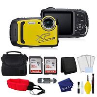 Fujifilm FinePix XP140 Waterproof Digital Camera, 4K/15P Video, Bluetooth, Yellow - Bundle with 2X SanDisk 32GB SDHC Memory Cards + Carrying Case + More