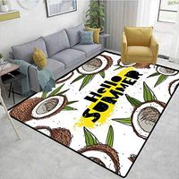 Bigdatastore Hello Summer Novelty Girls Bedroom Rug, Abstract Summertime Concept Wording in Trend Lettering and Coconut Halves, Fashionable High Class Living Bedroom Rugs(2.5'x 7')