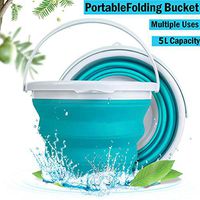 Collapsible Water Bucket with Handle, Foldable Beach Toys Container,5L(1.32 Gallon) Silicone Portable Fishing Water Pail, Small Bucket for Cleaning, Hiking, Backpacking, Camping, and Outdoor Survival