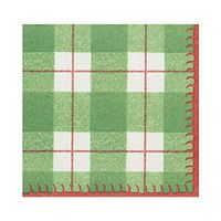 Caspari Plaid Check Paper Linen Luncheon Napkins in Green, 15 Per Package