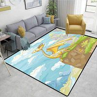 Dragon Polka Dot Anti-Skid Rugs, Fantastic Winged Animal on Cliff Hand Drawn Landscape for Children Kids Room Design, Durable Carpet Area Rug - Living Dinning Room Bedroom Rugs and Carpets(2'x 3')
