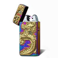 Kivors USB Rechargeable Windproof Flameless Electronic Double Pulse Arc Lighter Belief Chinese Dragon Lighter