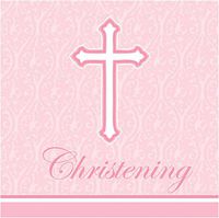 Creative Converting 18 Count Christening Lunch Napkins, Faith Pink
