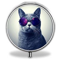 Compact 3 Compartment Medicine Case, IMLONE Customized Cool Cat Pill Organizer Metal Pill Box Pill Container for Purse, Travelling and Daily Needs