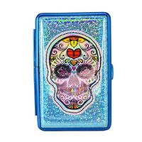 Iridescent Cigarette Wallet Carrying Case for 100 mm Cigarettes, Cash & Cards - Blue Sugar Skull