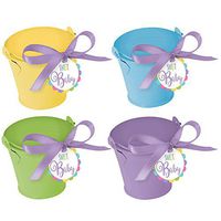amscan Adorable Assorted Pastel Mini Metal Pail Party Favors Kit (18 Count), 5.5 x 6, Green/Purple/Yellow
