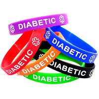 Diabetic ID Bracelet Wristband Combo - 6 Pack - 6 Inches - Black Blue Green Red Orange Purple