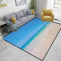 YucouHome Ocean Paisley Door Mats Outdoor, Golden Sandy Paradise Beach Sea and Sunny Sky Scene Secret Dream Space Nature Image, Fashionable High Class Living Bedroom Rugs(2'x 6') Cream Blue