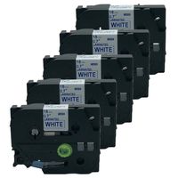 QPMY 5 Pack Compatible for Brother P-Touch Laminated TZe TZ Label Tape Cartridge 18mm x 8m (TZe-243 Blue on White)