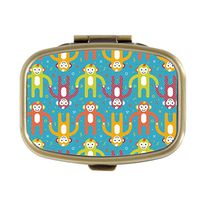 Cecillia Cartoon Monkeys Decorative Boxes Bronze Rectangular Pill Box Medicine Tablet Holder Wallet Organizer Case for Pocket or Purse