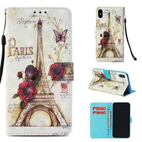 Amocase Wallet Leather Case with 2 in 1 Stylus for iPhone XS Max 6.5 inch,Premium 3D Printed Magnetic PU Leather Card Slot Stand Fold Flip Case with Wrist Strap - Paris Tower