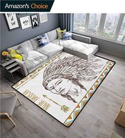 YucouHome Native American Plants Area Rug Slip Pad, Traditional Native Tribal Man Portrait Illustration Print, Durable Rugs - Living, Dinning, Office, Rooms & Bedrrom, Hallway Carpet(2.5'x 7')