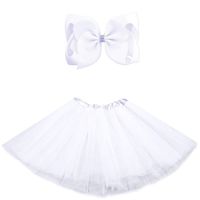 BGFKS 5 Layered Tulle Tutu Skirt for Girls with Hairbow and Hairties, Ballet Dressing Up Kid Tutu Skirt (White, 2-8 Years Old)