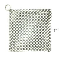 Stainless Steel Cast Iron Cleaner New Style Stainless Steel Chainmail Scrubber for Cast Iron Pan Skillet Grill Scraper Wok (Silver 7"x7")