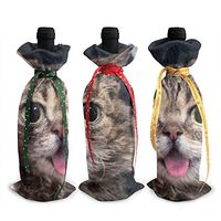 Dbou Maginat Face of Cat Bub Novelty Colorful Eye Attract 3Pcs Wine Bottle Cover Decoration Cover Bags Wine Bottle Bags Party Gift Wedding Christmas 3Pcs