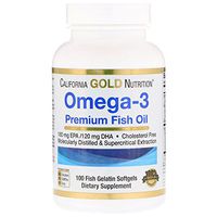California Gold Nutrition Omega-3 Premium Fish Oil 100 Fish Gelatin Softgels, Cholesterol-Free, Milk-Free, Egg-Free, Gluten-Free, Peanut Free, Treenut Free, Shellfish-Free, Soy-Free, Wheat-Free, CGN