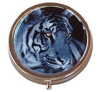 Black and White Tiger Round Three Compartment Pocket/Purse/Travel Pill Box Case