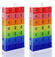 Rainbow Weekly Pill Organizer with Snap Lids| 7-Day AM/PM | Detachable Compartments for Pills, Vitamin. (Rainbow 2pcs)