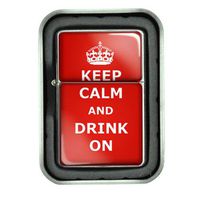 Windproof Refillable Oil Lighter with Tin Gift Box Keep Calm and Drink On Design-007