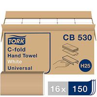 Tork Universal C-Fold Hand Towel H25, Disposable Paper Hand Towel CB530, 100% Recycled Fibers, 1-Ply, White - 16 x 150 Sheets