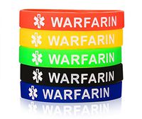 WARFARIN-5 Pack Assorted Colors Silicone Awareness Medical Alert ID Bracelets Wristband for Men Women,7.5"