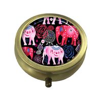 Guojew Beautiful elephants with flowers Custom Fashion Round Pill Box Tablet Holder Pocket Purse Organizer Case Decoration Box