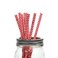 100CT Paper Straws, Food Safe Ink Color Paper Straws (Red Chevron)