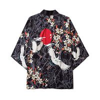 Litetao XL Black 17016 (Men Kimono Japanese Oversized Kimono Cardigan Shirt Jackets Flower Fish Printed Kimono Front Open Jacket)