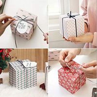 8 Pack Square Gift Boxes with Ribbon and Tag, Small Holiday Party Treat Boxes for Cookies Candy Cupcake Chocolate Biscuits, 3.5 x 3.5 x 3.5 inches, 4 Patterns