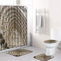 Naiflowers Bath Shower Curtain Sets 4 Piece, Bathroom Shower Curtain & Toilet Mat & Lid Cover & Non Slip Rugs Notre Dame de Paris Printing Tub Living Room Washable Bath Curtain Carpet (D)