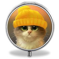 Cat Pill Case, Round Stainless Drug Organizer Container Medicine Cover for Pocket Daily&Weekly