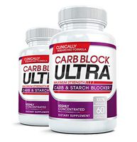 CARB BLOCK ULTRA (2 Bottles) Clinical Strength Carbohydrate & Starch Blocker Supplement with White Kidney Bean Extract - Lose Weight Without Dieting! 60 capsules per bottle