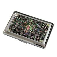 Antique Alive Mother of Pearl Arabesque Design Engraved Metal Cigarette Holder Case