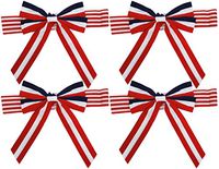 Set of 4 Patriotic Chair Bows! 2 Assorted Patterns - Red, White and Blue Color Scheme - 17.5" Bows - Bows That Wrap Around Chairs Perfect for Parties, BBQ's, 4th of July, and Picnic Decorations!