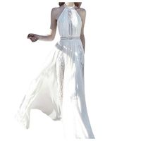 Howley Fashion Sexy Lady Sexy Sleeveless Halter Lace Embroidered Cutout Dress (White, L)