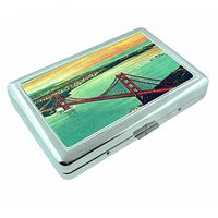 Retro San Francisco Golden Gate Bridge California S8 Metal Silver Cigarette Case Wallet Id Holder 4" X 2.75"