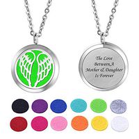 HOUSWEETY Aromatherapy Essential Oil Diffuser Necklace - Stainless Steel Wings of Angel Pendant Locket Jewelry,12 Refill Pads(D)
