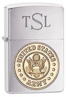 Personalized Zippo Army Emblem Brushed Chrome Lighter with Free Engraving